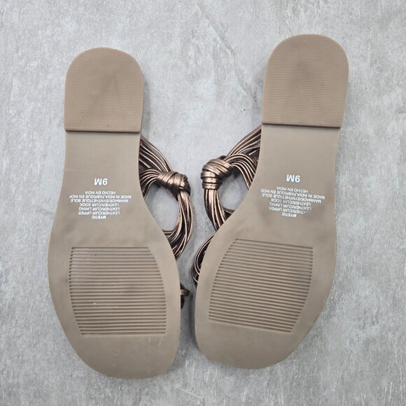 Anthropologie Matisse Slides Metallic Bronze Strappy Boho Chic Flat Greek Sandal - Picture 7 of 10
